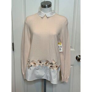 Ted Baker Serynaa Light Pink Collared Sweater W/ Floral Embroidery, Size 2 | M